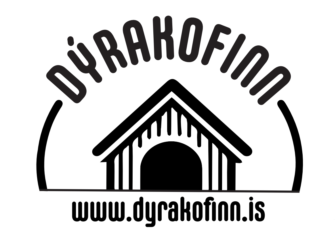 Lógó Dýrakofans, teiknuð mynd af litlum kofa. Það stendur, Dýrakofinn, www.dyrakofinn.is