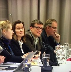 Á myndinni eru Helga Baldvins og Bjargardóttir, Salvör Nordal, Gestur Páll Reynisson og Gunnar Rúnar Matthíasson starfsmeður nefndarinnar.